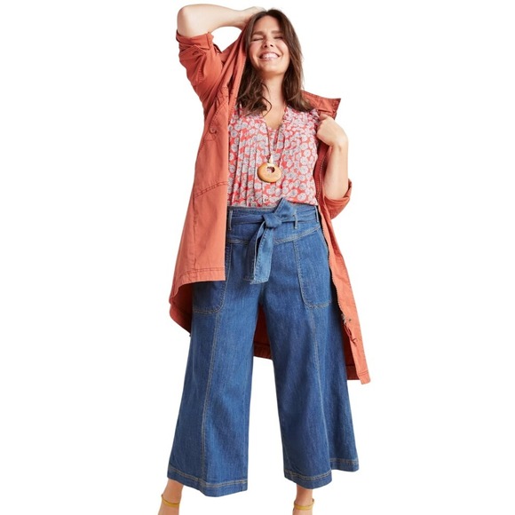 Pilcro Anthropologie Wide Leg Crop Denim Belted Jeans Women's Size 30 Boho Chic - Picture 1 of 12